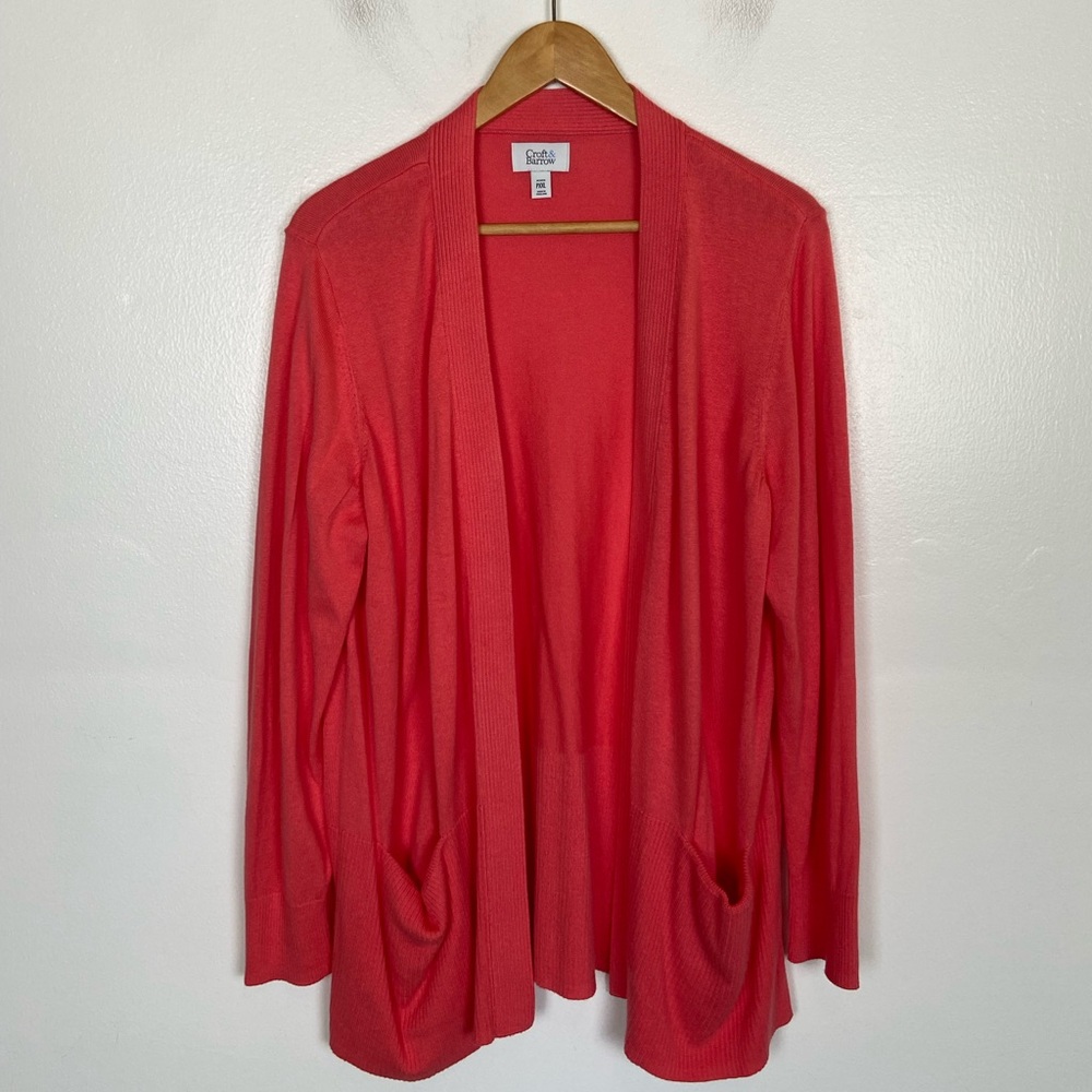 Croft & Barrow Open Front Cardigan Size PXXL Pink Front Pockets Cotton Blend